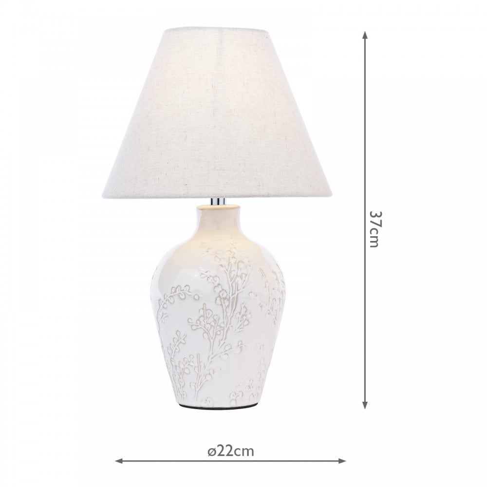 A white ceramic table lamp with a light shade, indicating its dimensions of 37cm height.