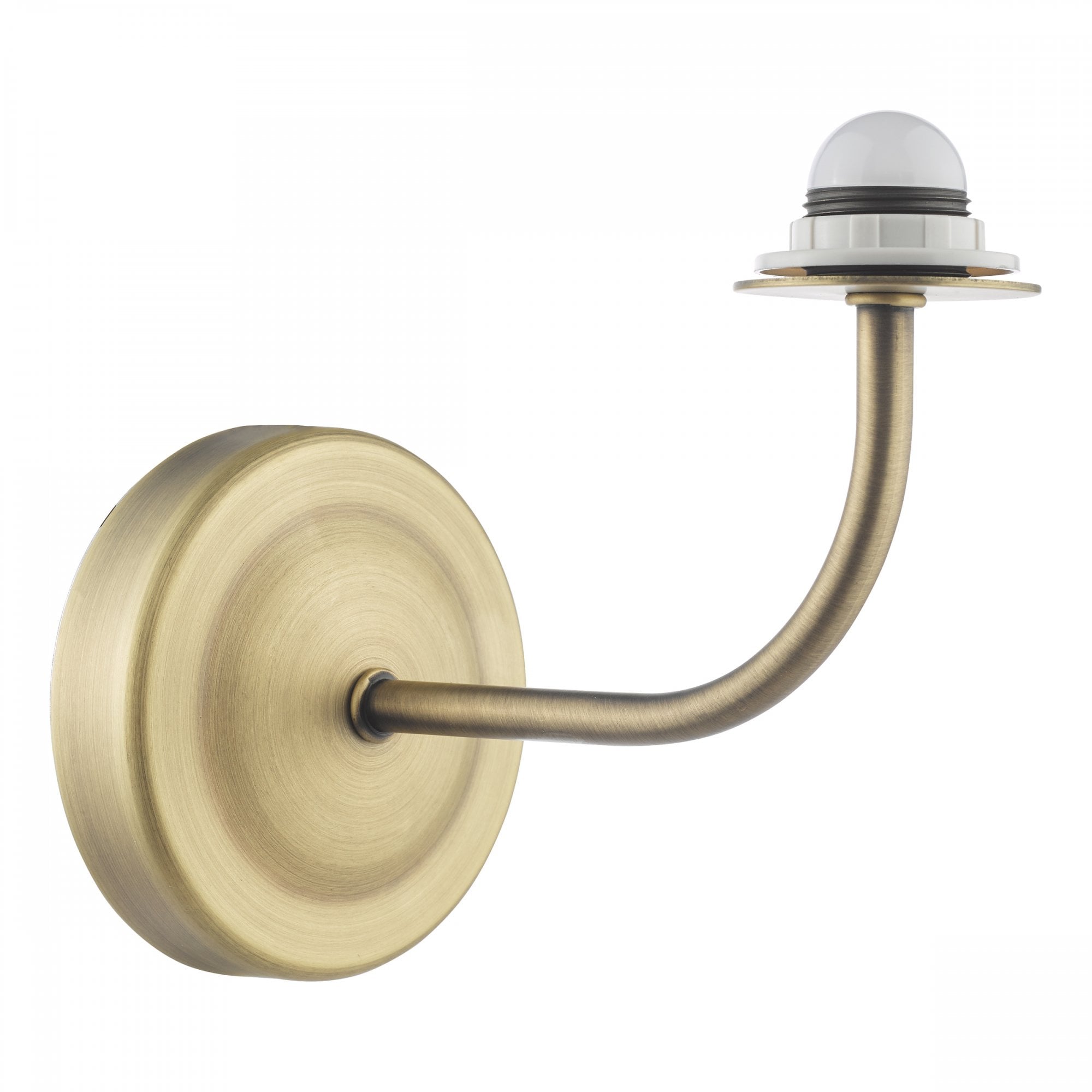 Brass wall sconce base with bulb fitting, isolated on white.