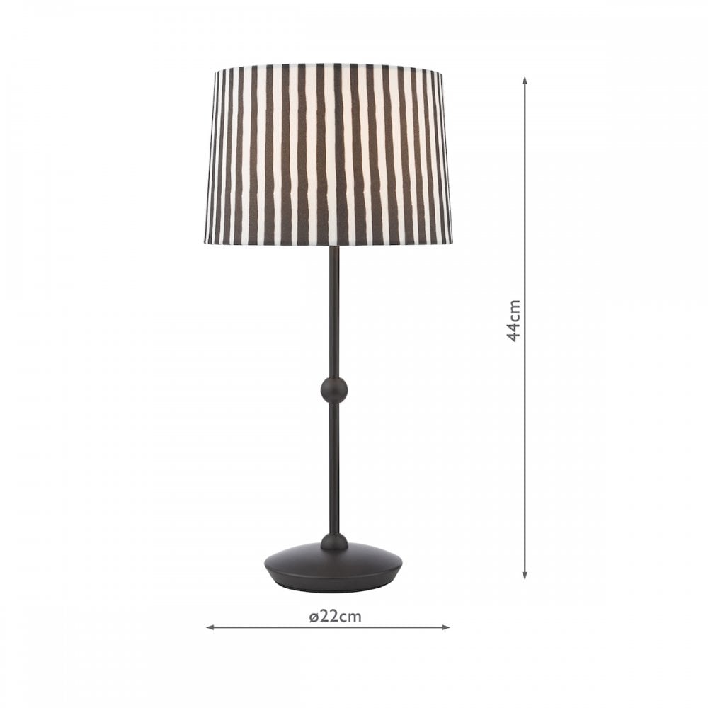 A black and white table lamp with dimensions of 44cm height and 22cm diameter.