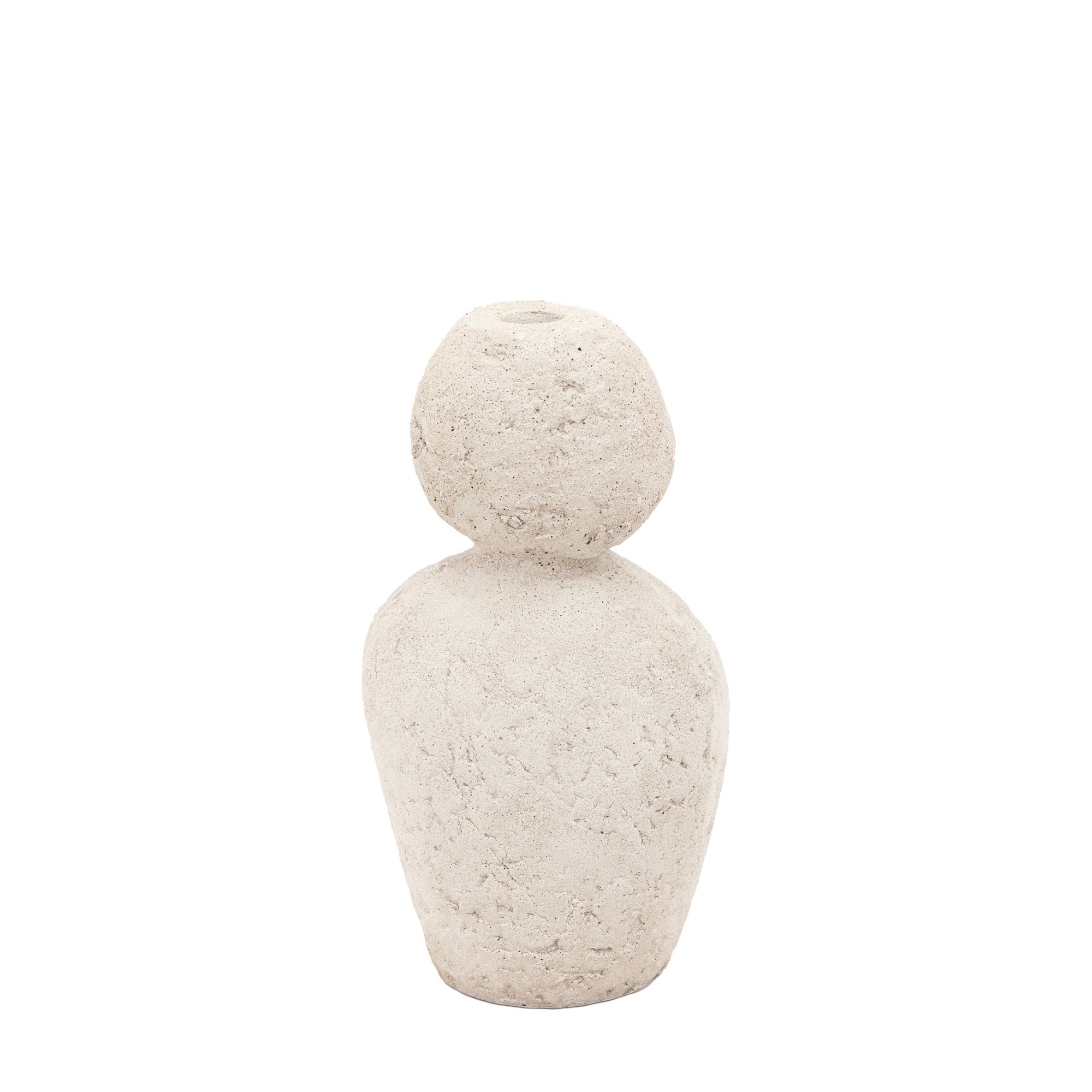 A white textured vase with a small opening, designed for holding flowers.