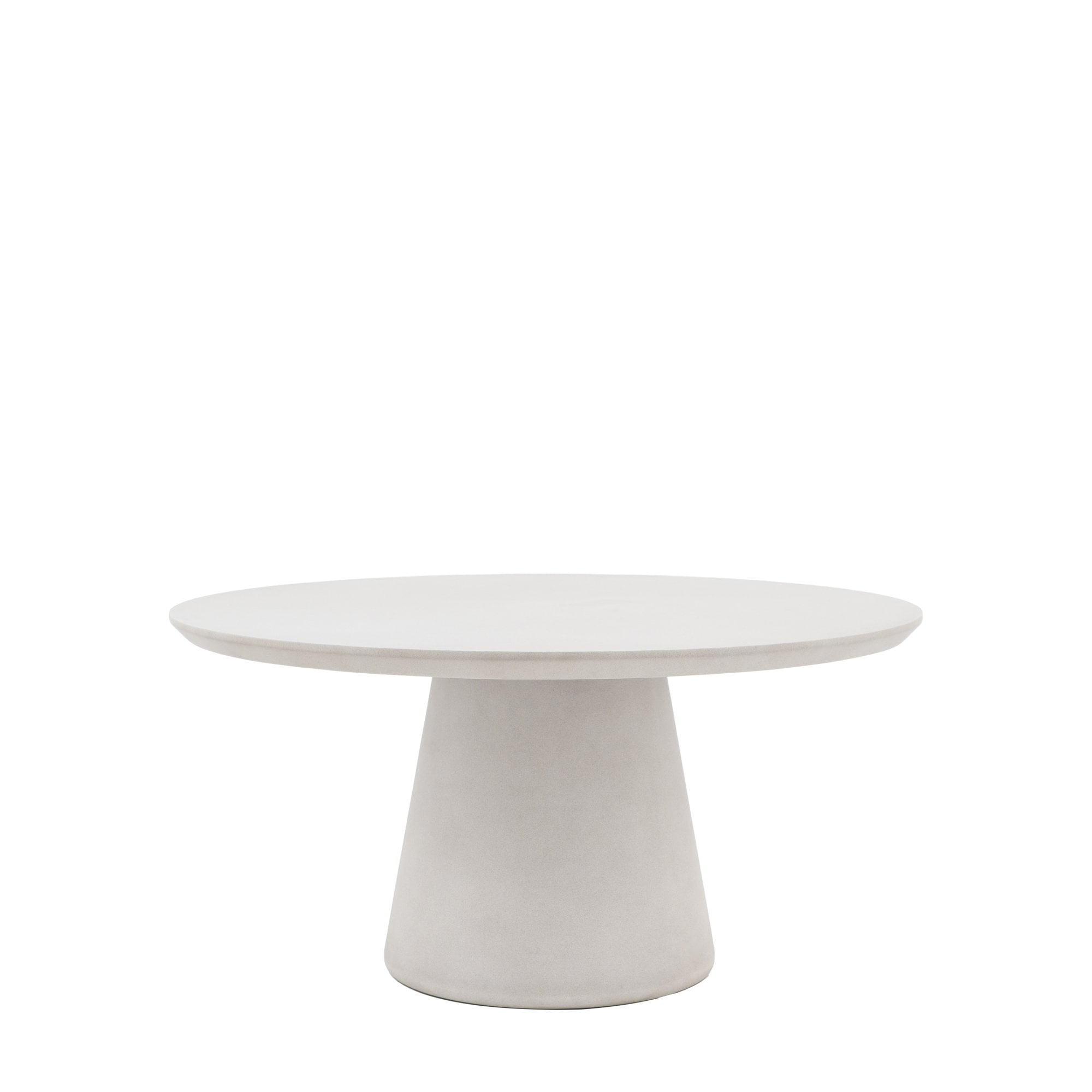 Round dining table with a wide pedestal base on a white background.