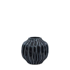 A short, black decorative vase with a wavy texture, presented on a white background.