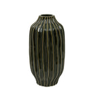 Dark green tall vase with vertical ridges.