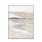 Full view of an abstract painting with muted colors and a textured finish.