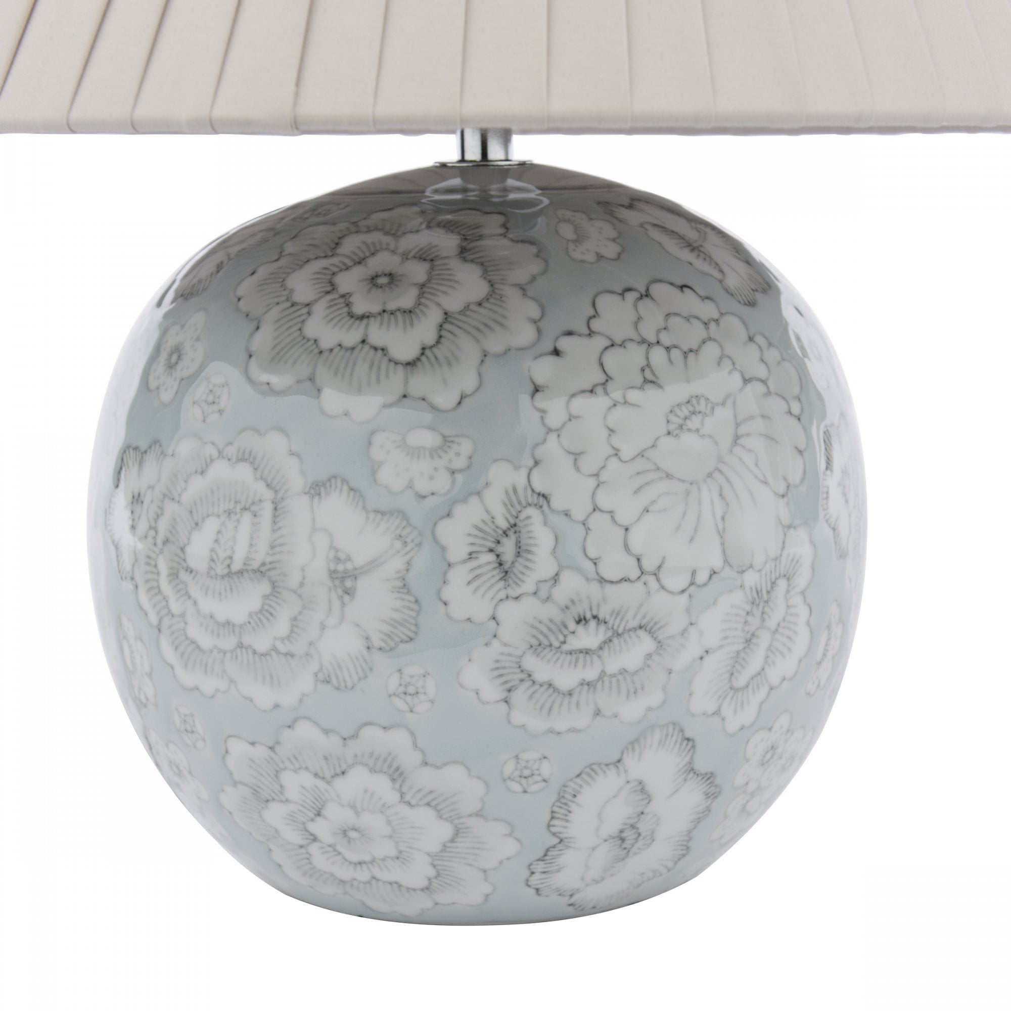 A detailed close-up of a floral globe lamp.