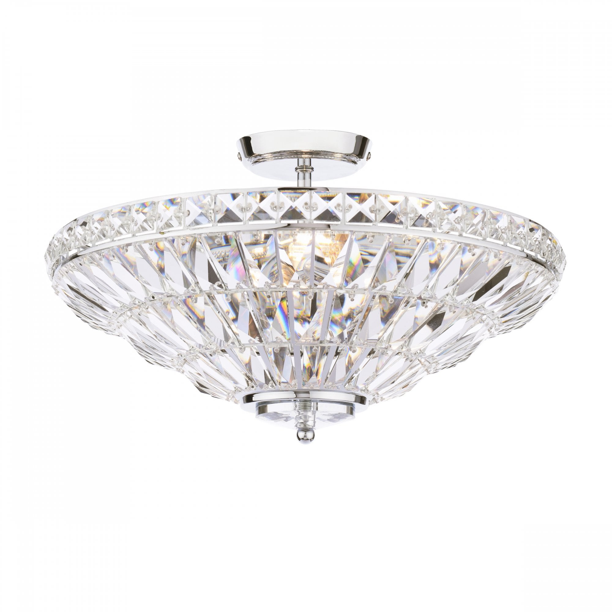 A dazzling crystal ceiling light, showcasing its intricate design against a white background.