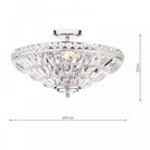 A crystal ceiling light with dimensions, measuring 41cm in diameter and 23cm in height.