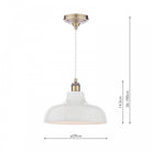 Diagram showing the dimensions of a white textured pendant light fixture.