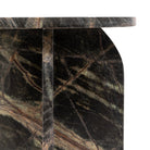 Close-up of the green marble tabletop and a leg, showing intricate veining.