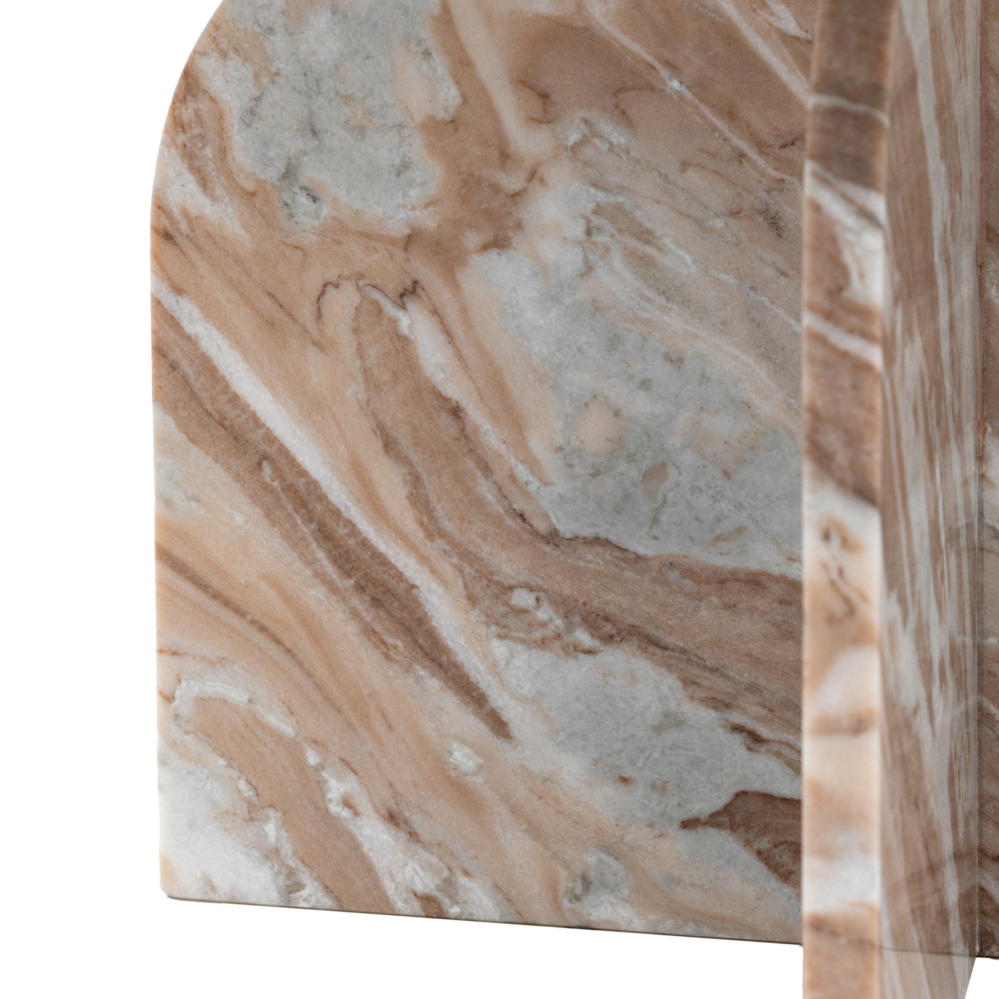 Close-up of the intricate marble pattern on the table's support leg.