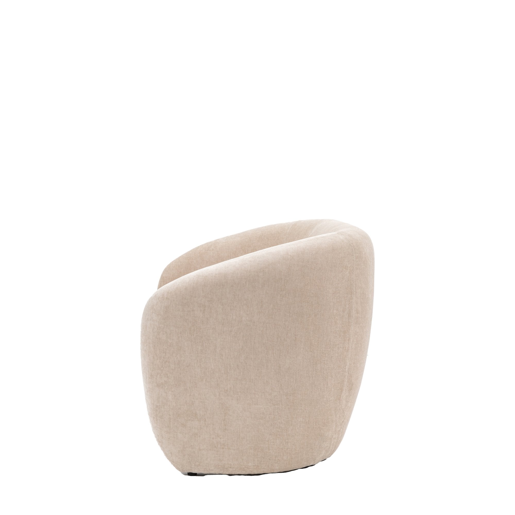 Side profile of the beige two-seater sofa, isolated on a white background.