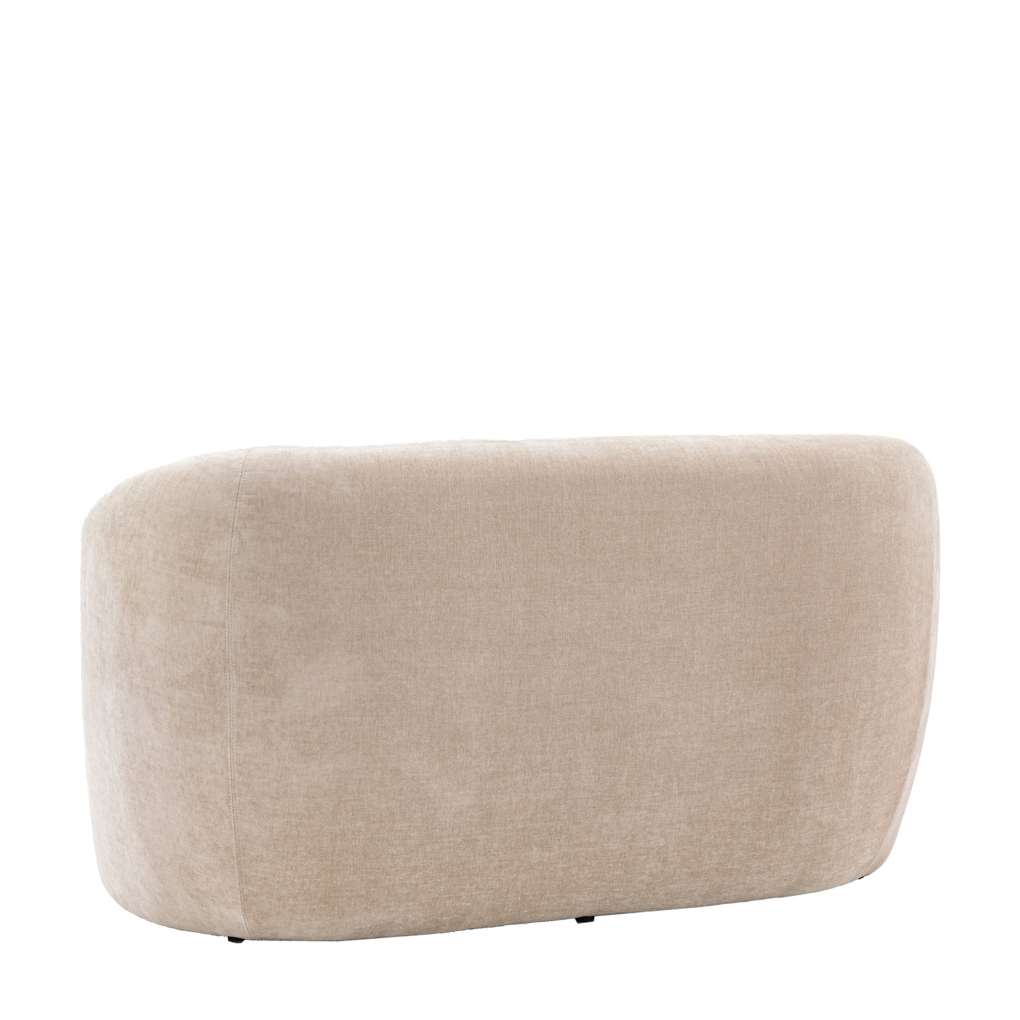 Rear view of the beige two-seater sofa, displayed on a white background.