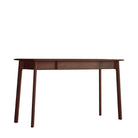 Angled front view of the elegant wooden desk, highlighting its clean lines.