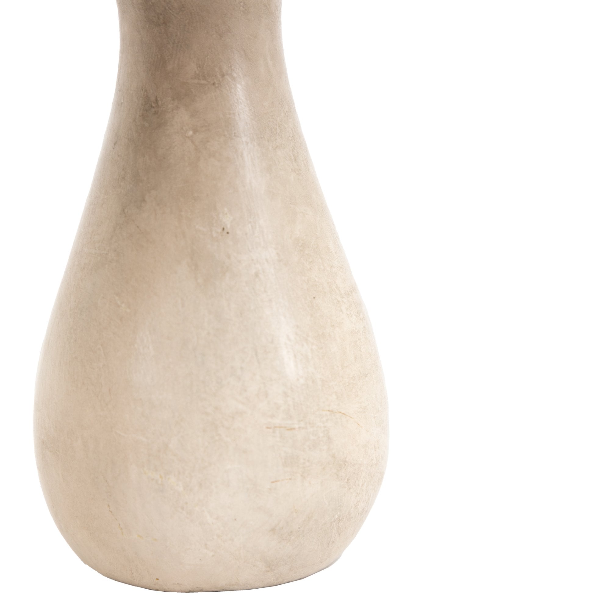 Close-up of the textured, cream-colored stem of a decorative mushroom ornament.