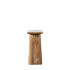 Side view of a mango wood console table with a thick, rounded leg design.