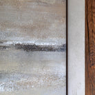 Detail of an abstract painting with horizontal lines and varying textures.