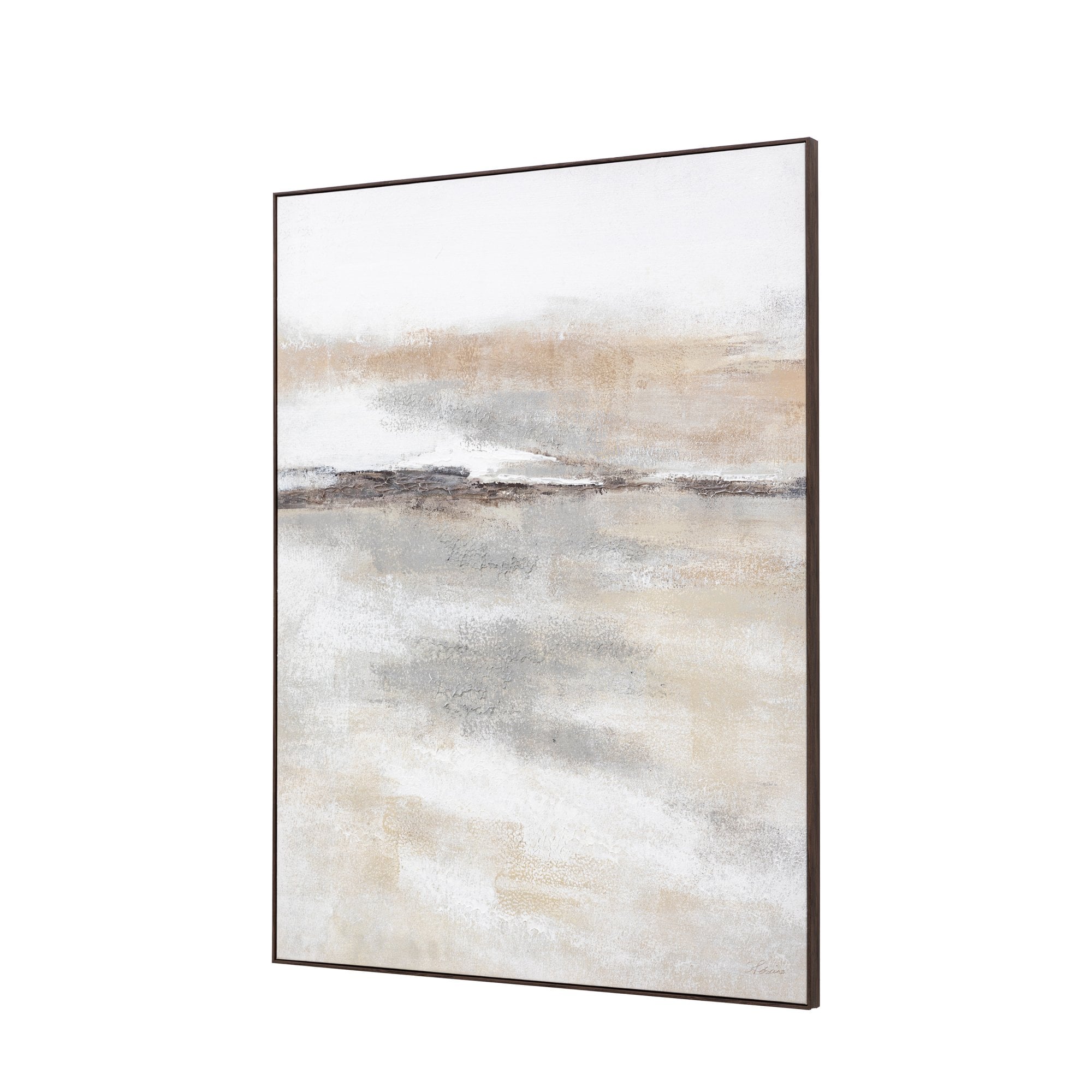 Side angle view of an abstract painting with a subtle frame.