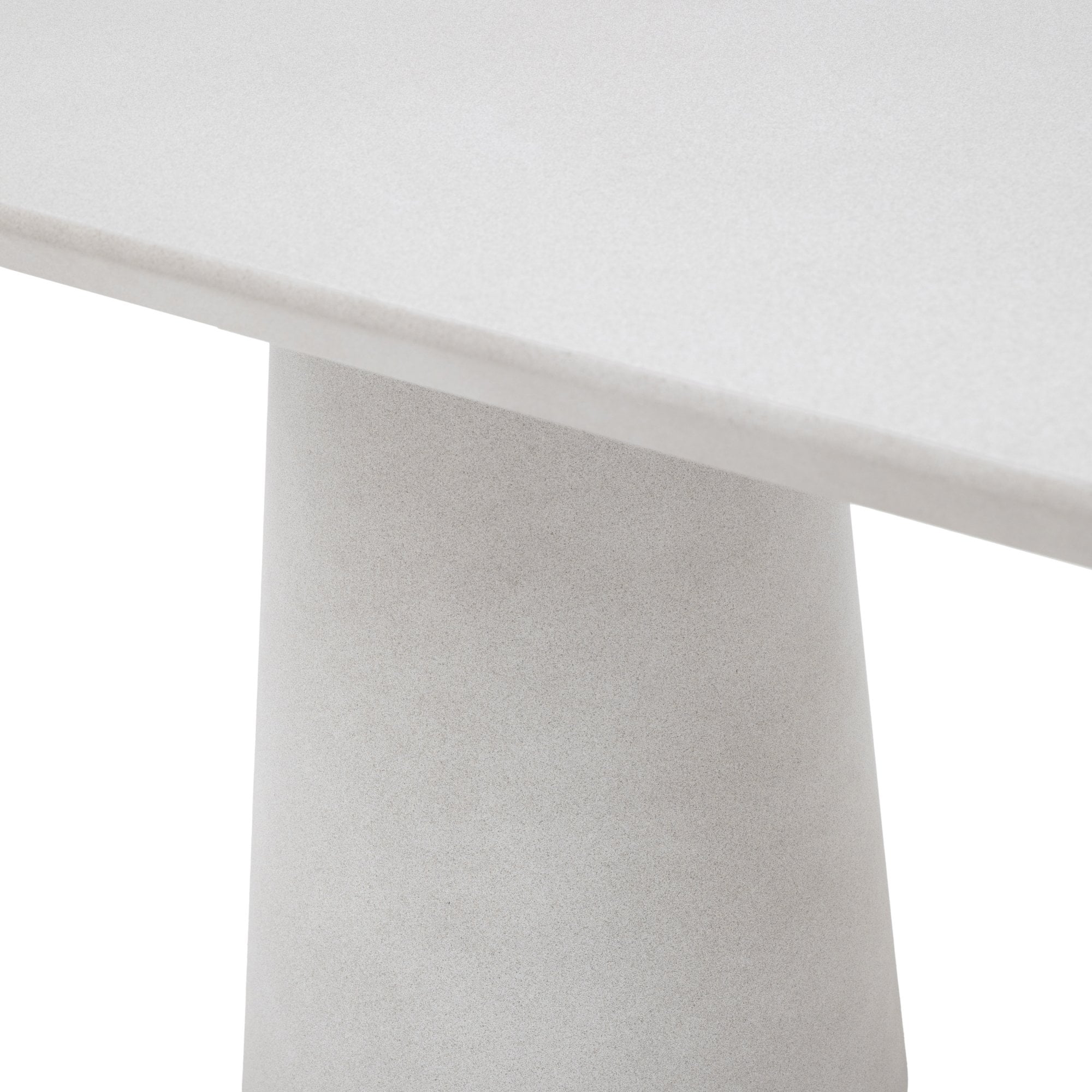 A close-up of the table's flat top and a sturdy pedestal base, highlighting the finish.