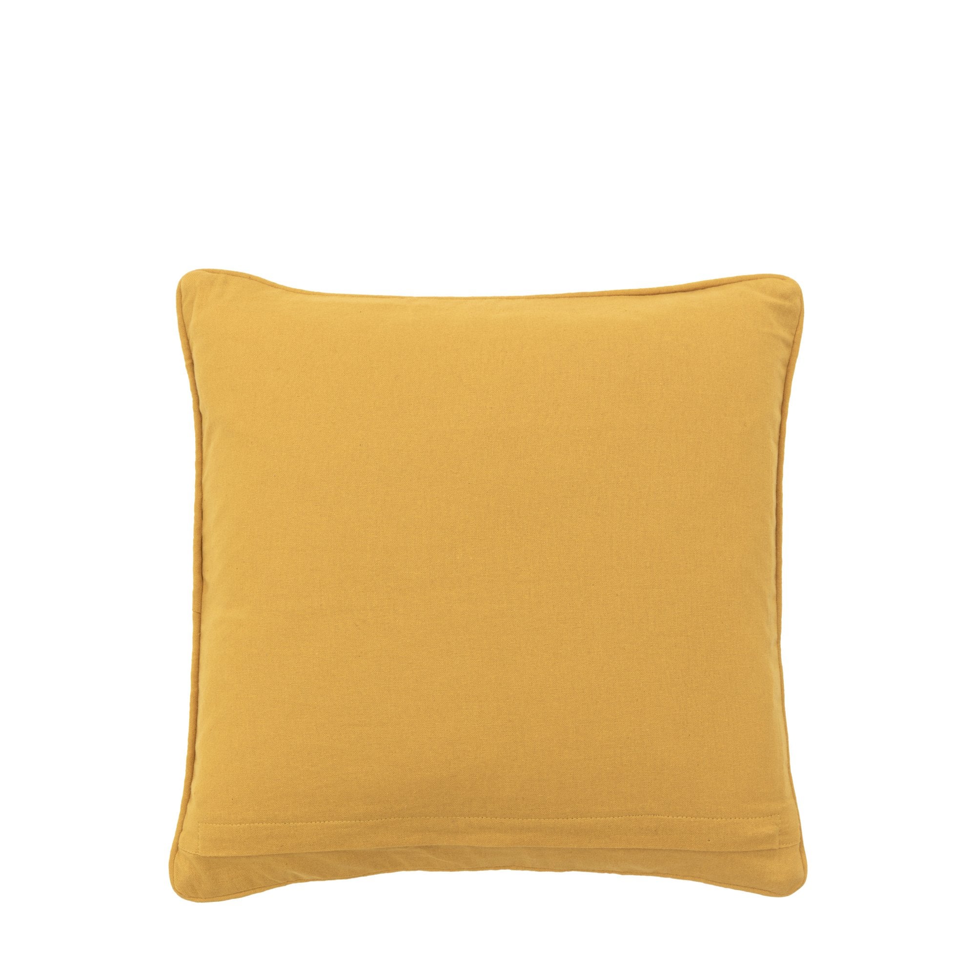 Solid mustard yellow decorative throw pillow with a subtle textured finish, front view.