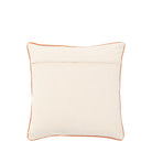 The back of a plain cream-colored throw pillow with an orange border, on a white background.