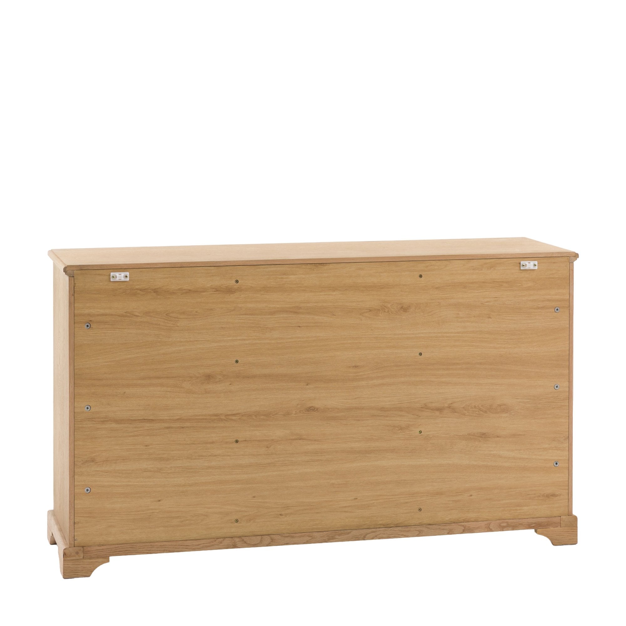 A rear-on view of the large wooden sideboard against a white background.