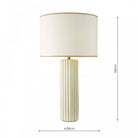 A white fluted table lamp with its dimensions: 66cm height and 36cm diameter.