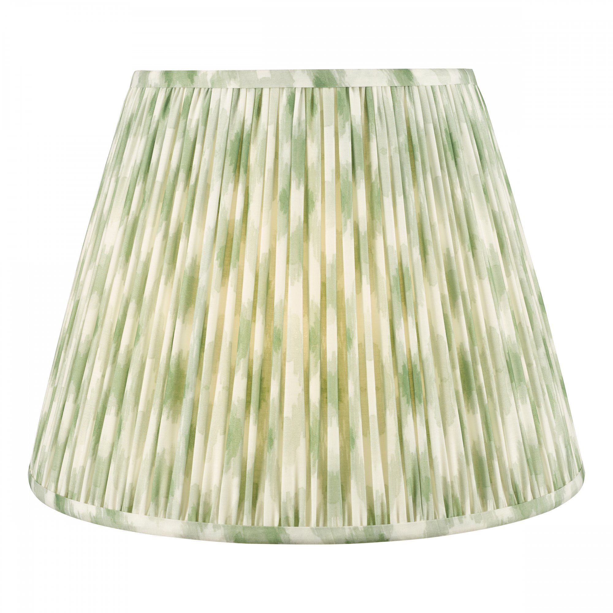 Green and white pleated lampshade.