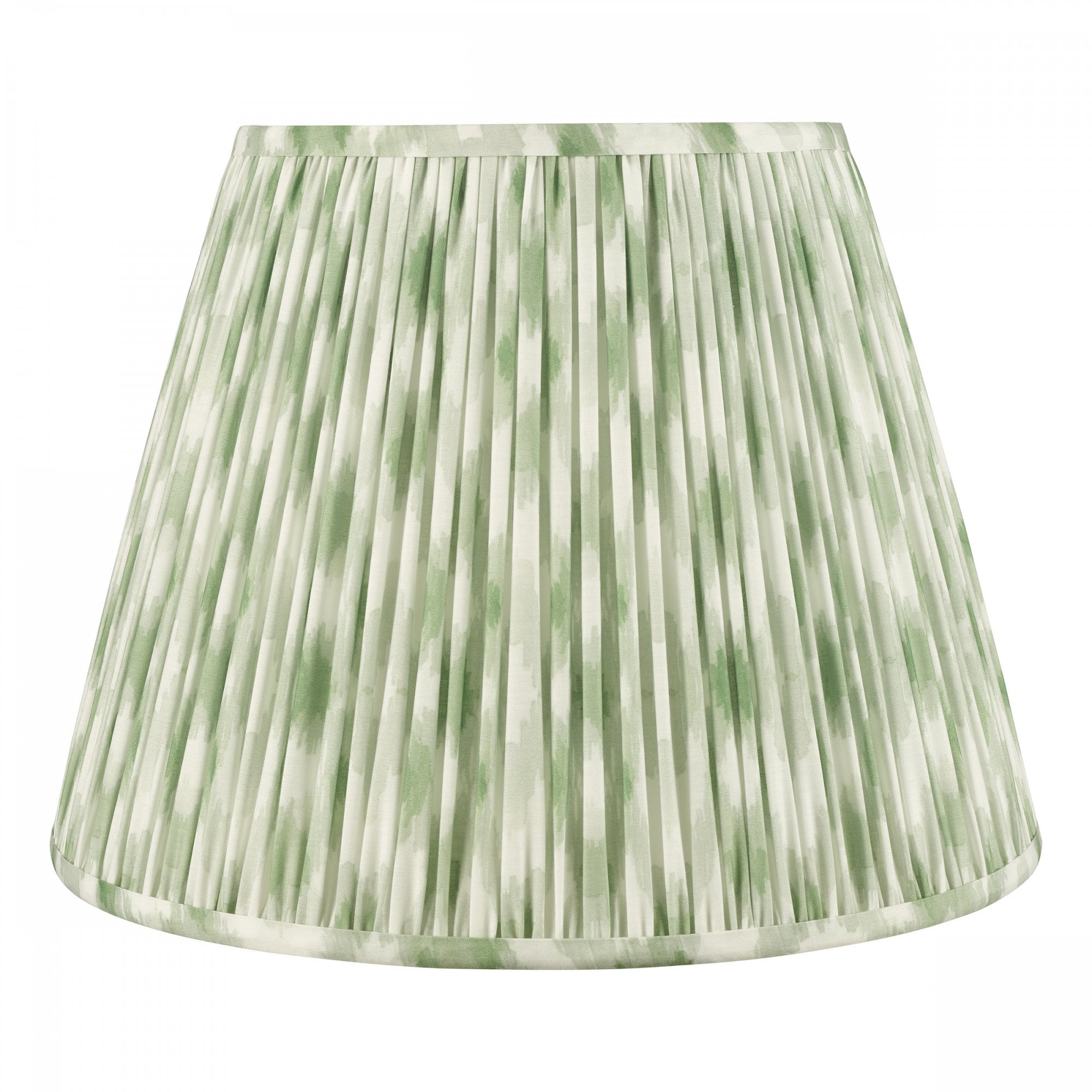 Green and white pleated lampshade.