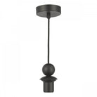 A modern black ceiling pendant fitting with a decorative spherical element.
