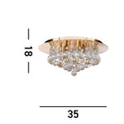 A gold and crystal flush mount ceiling light with dimensions of 18cm height and 35cm width.