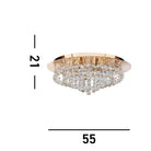 Rose gold crystal chandelier with dimensions 21cm height by 55cm width.