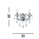 Diagram of the wall sconce showing dimensions of 20 units high by 32 units wide.