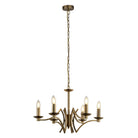 A brass chandelier with five lights hanging from a chain.