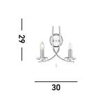 A chrome wall light with two candle-style bulbs, dimensions 29cm high by 30cm wide.