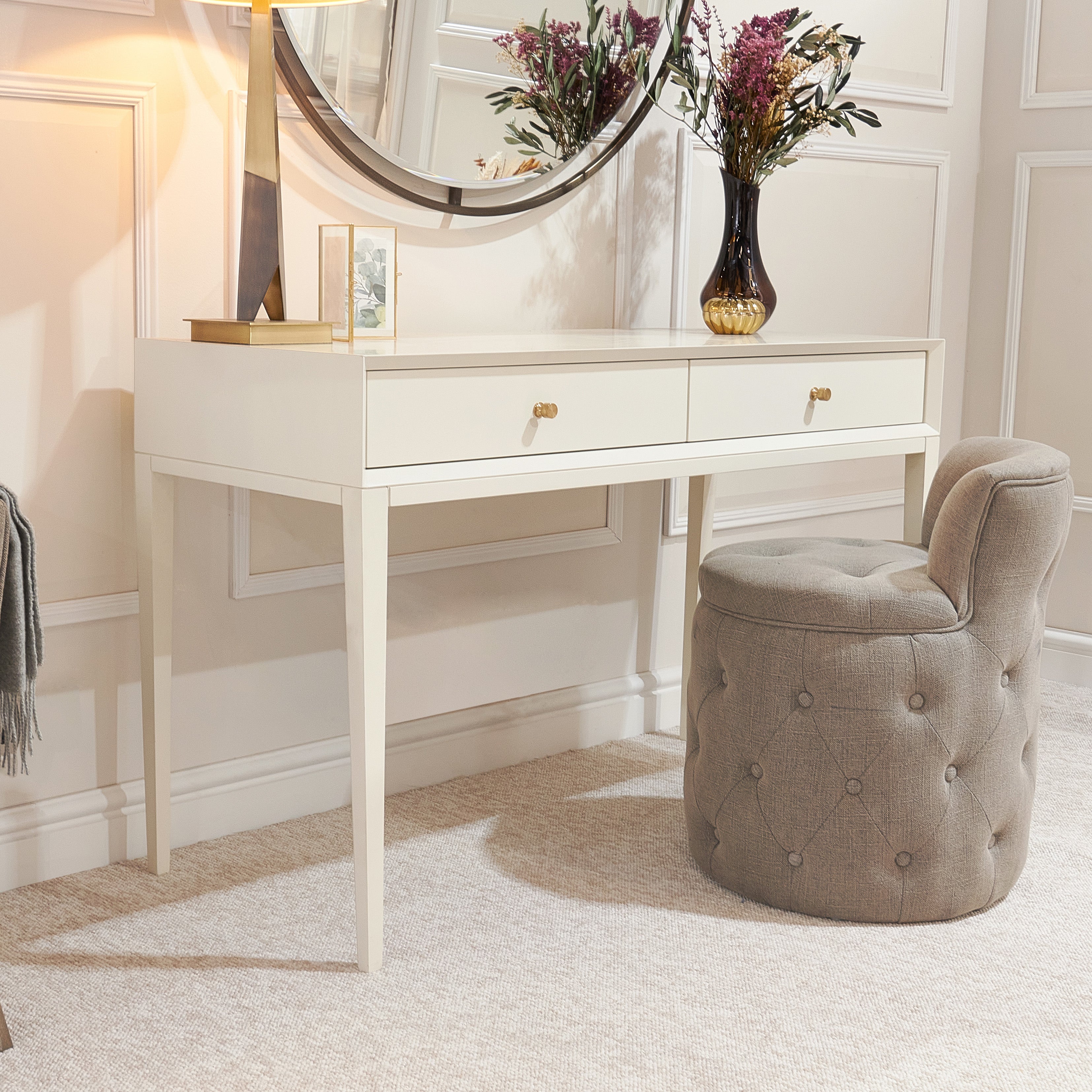 Celaine White Wood & Brass Dressing Table by RV Astley