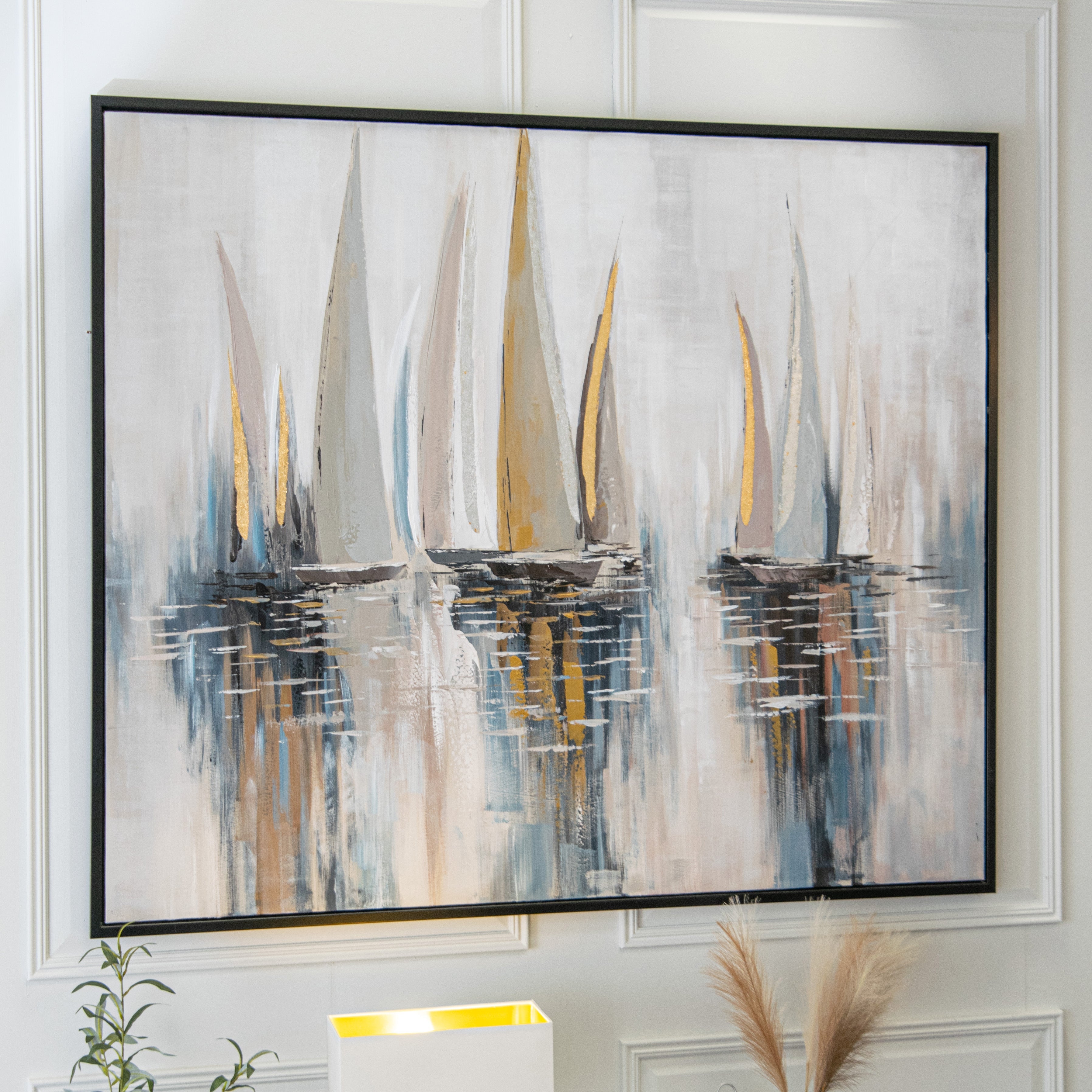 Sails Black, Gold, Silver, Blue & Neutral Canvas by RV Astley