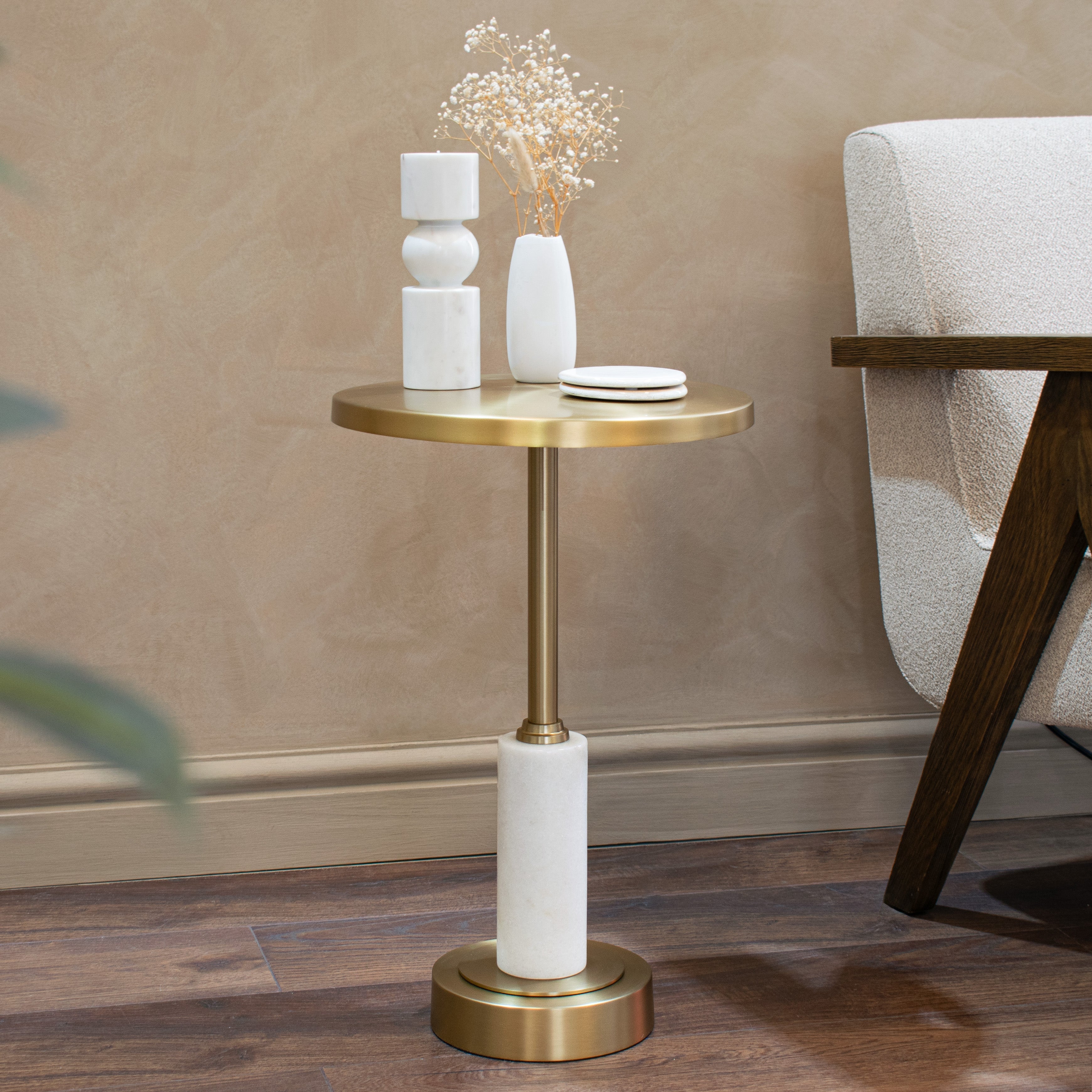 Erdre Gold & White Marble Side Table by RV Astley