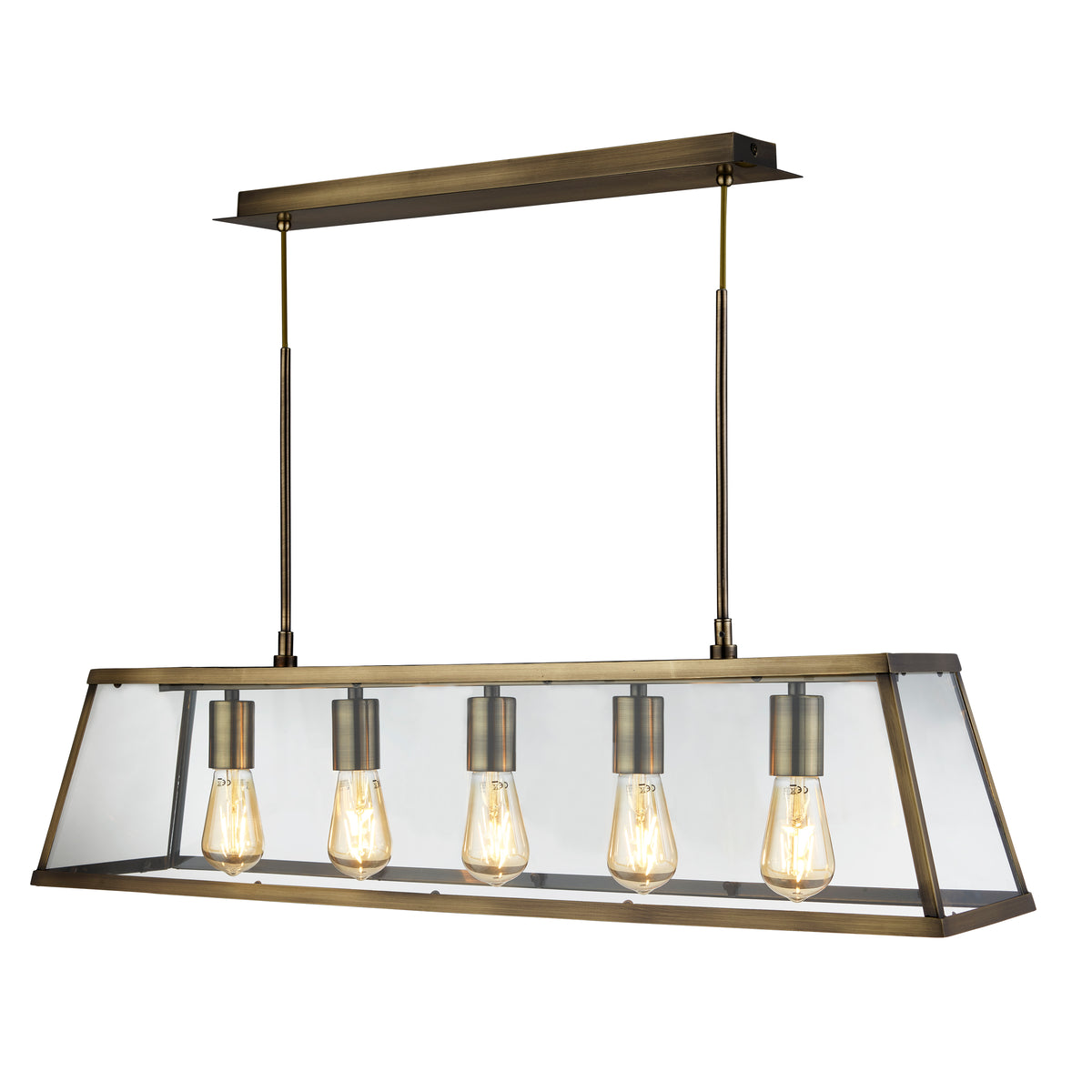Searchlight Voyager 5 Light Antique Brass & Glass Bar Pendant