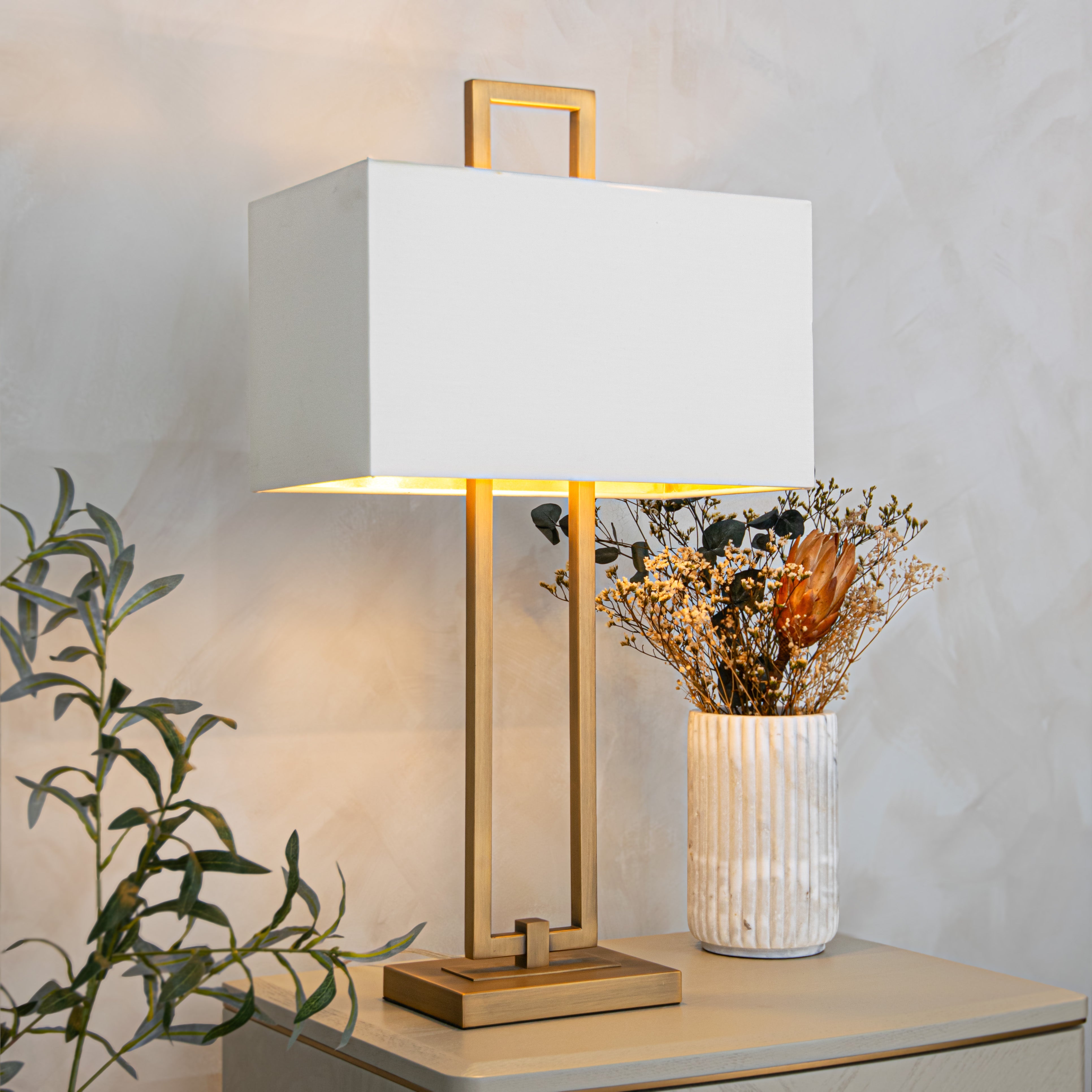 Danby Antique Brass & Opal Table Lamp by RV Astley