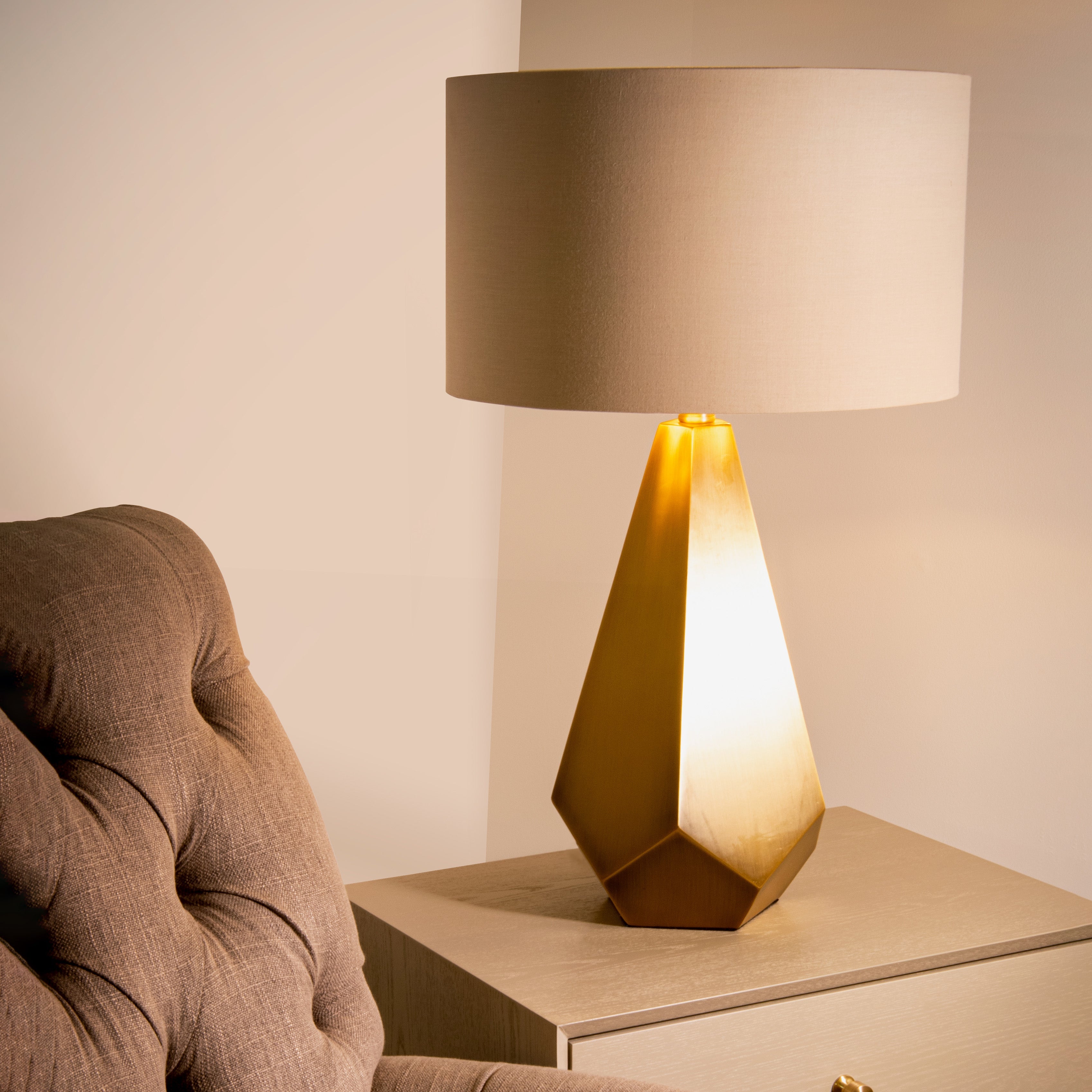 Agato Antique Brass & Soft Latte Table Lamp by RV Astley