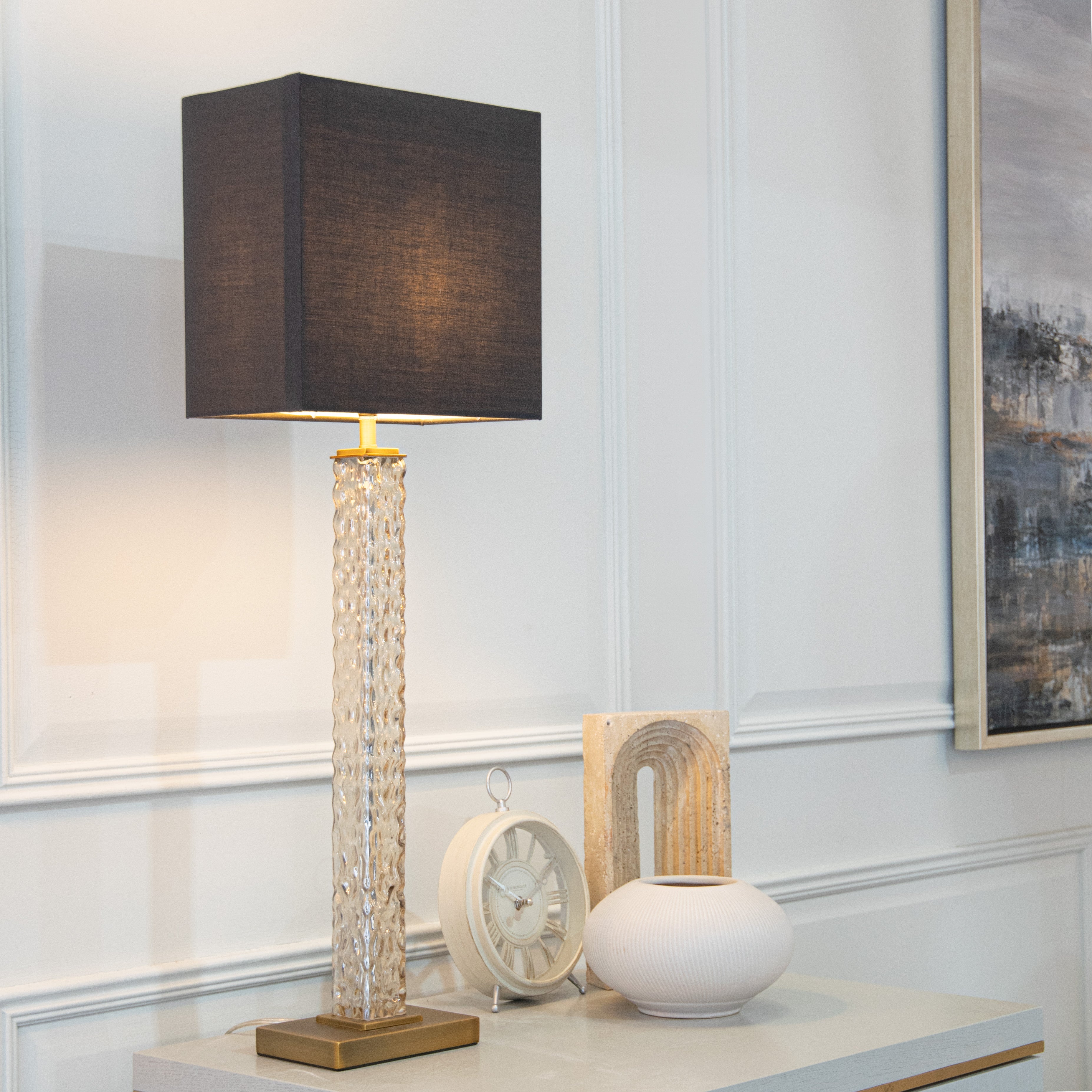 Eilena Textured Glass & Antique Brass Table Lamp by RV Astley