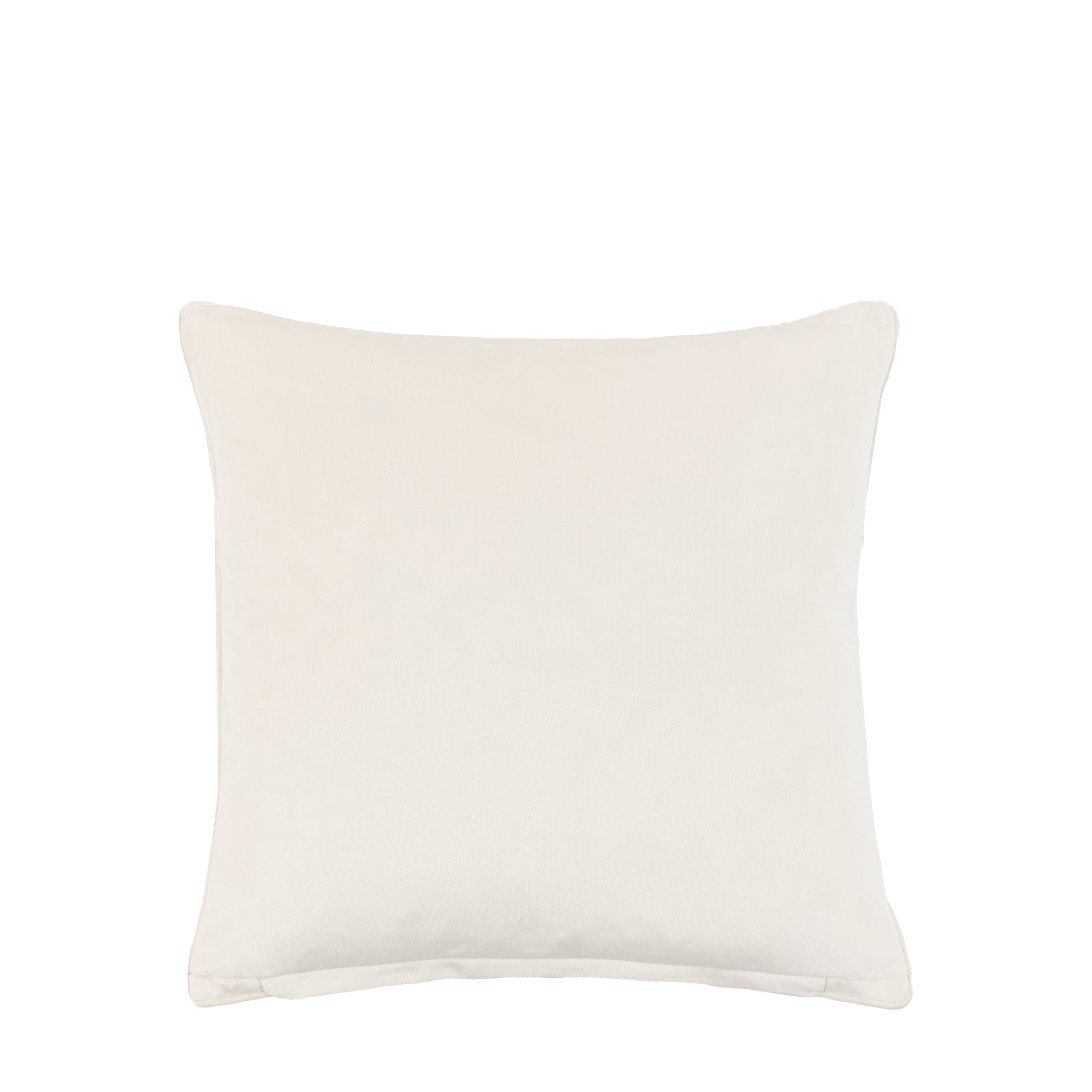 A plain cream cushion on a white background.