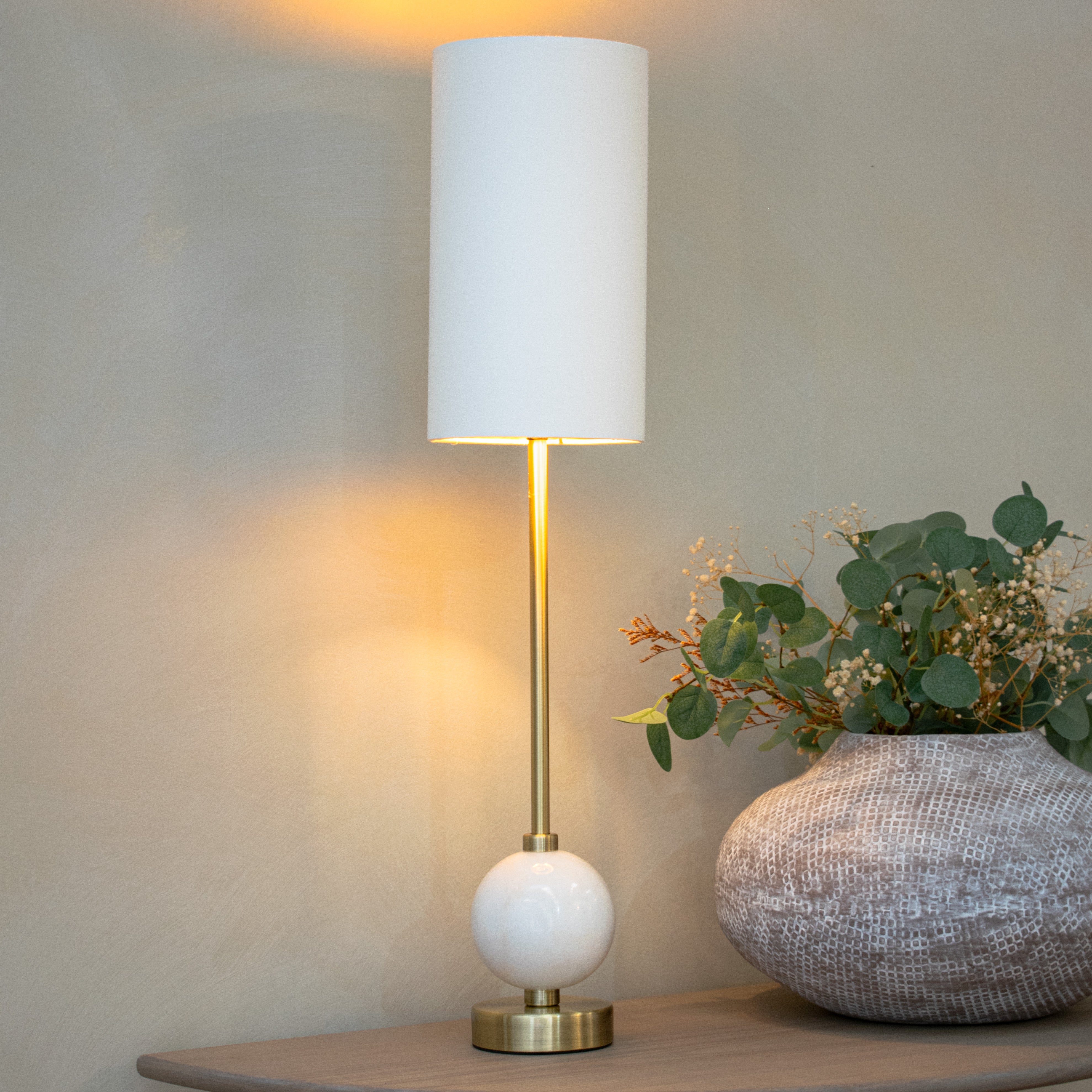 Jarama White Marble & Antique Brass Table Lamp by RV Astley