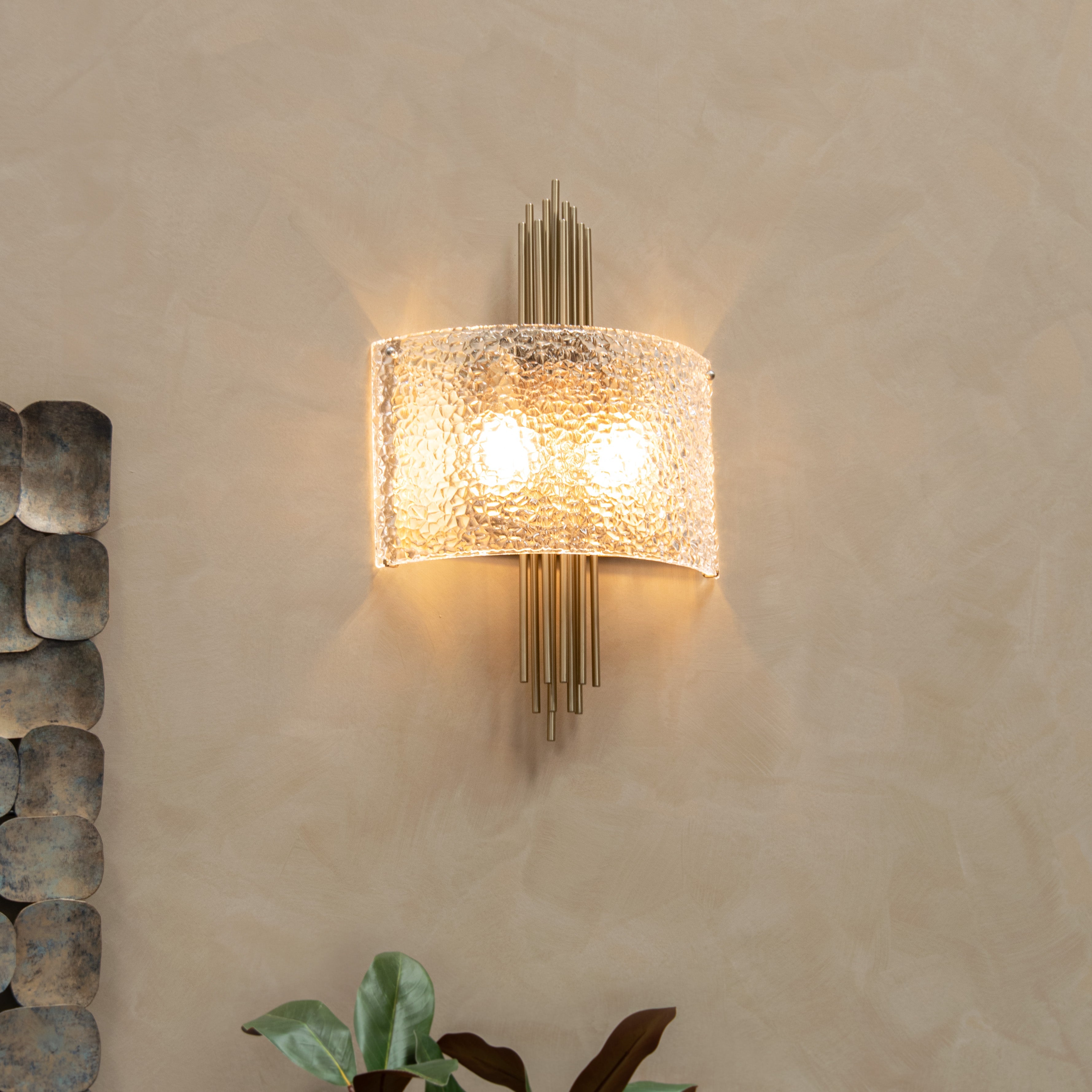 Sidley Glass & Brushed Brass Wall Light by RV Astley