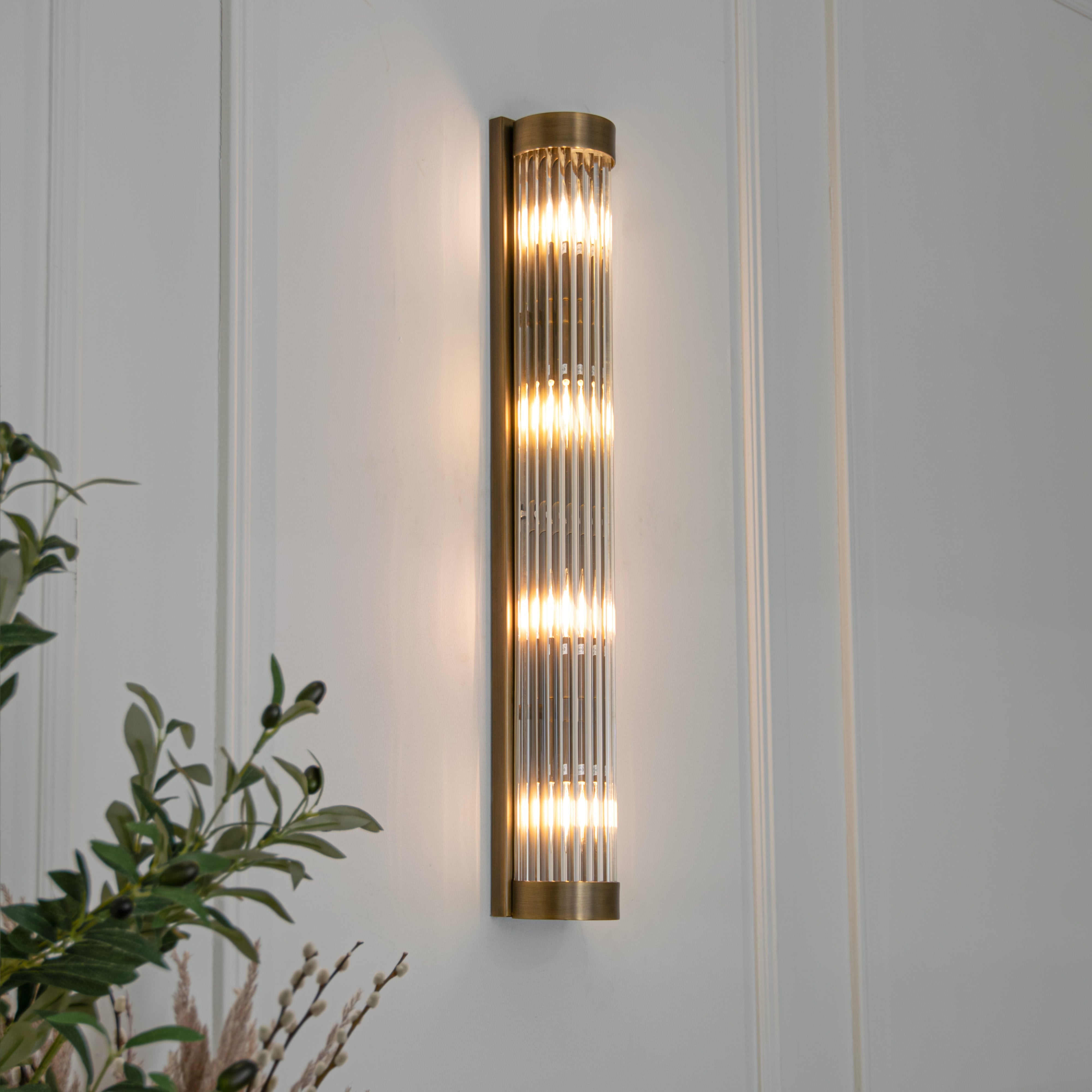 Nasir Antique Brass & Glass Rods Long Wall Light by RV Astley