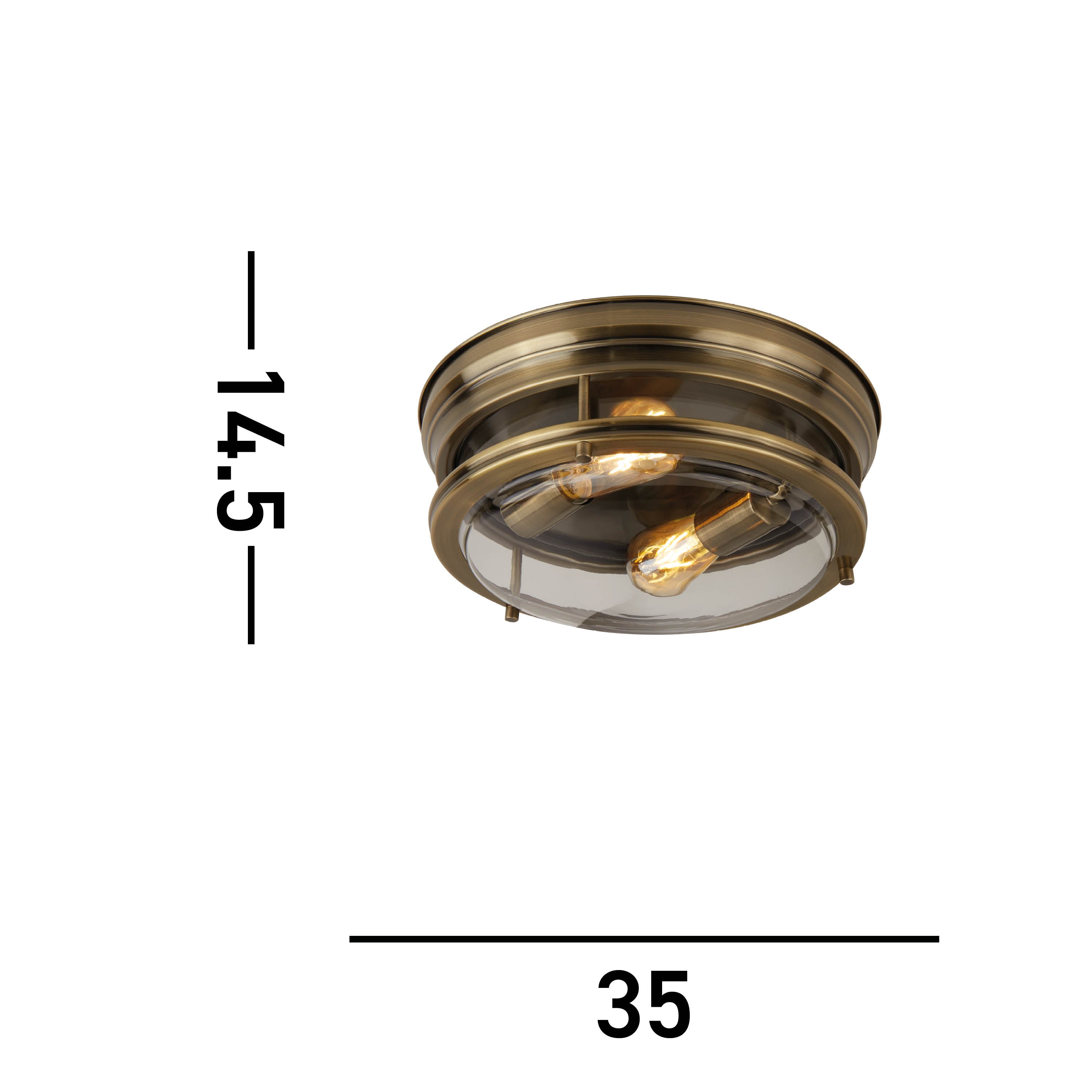 A diagram displaying the dimensions of the lamp.