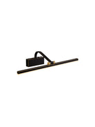 Black and gold picture light. The light is rectangular in shape, and the bar is illuminated.