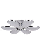 A modern chrome ceiling light with six elliptical LED panels.