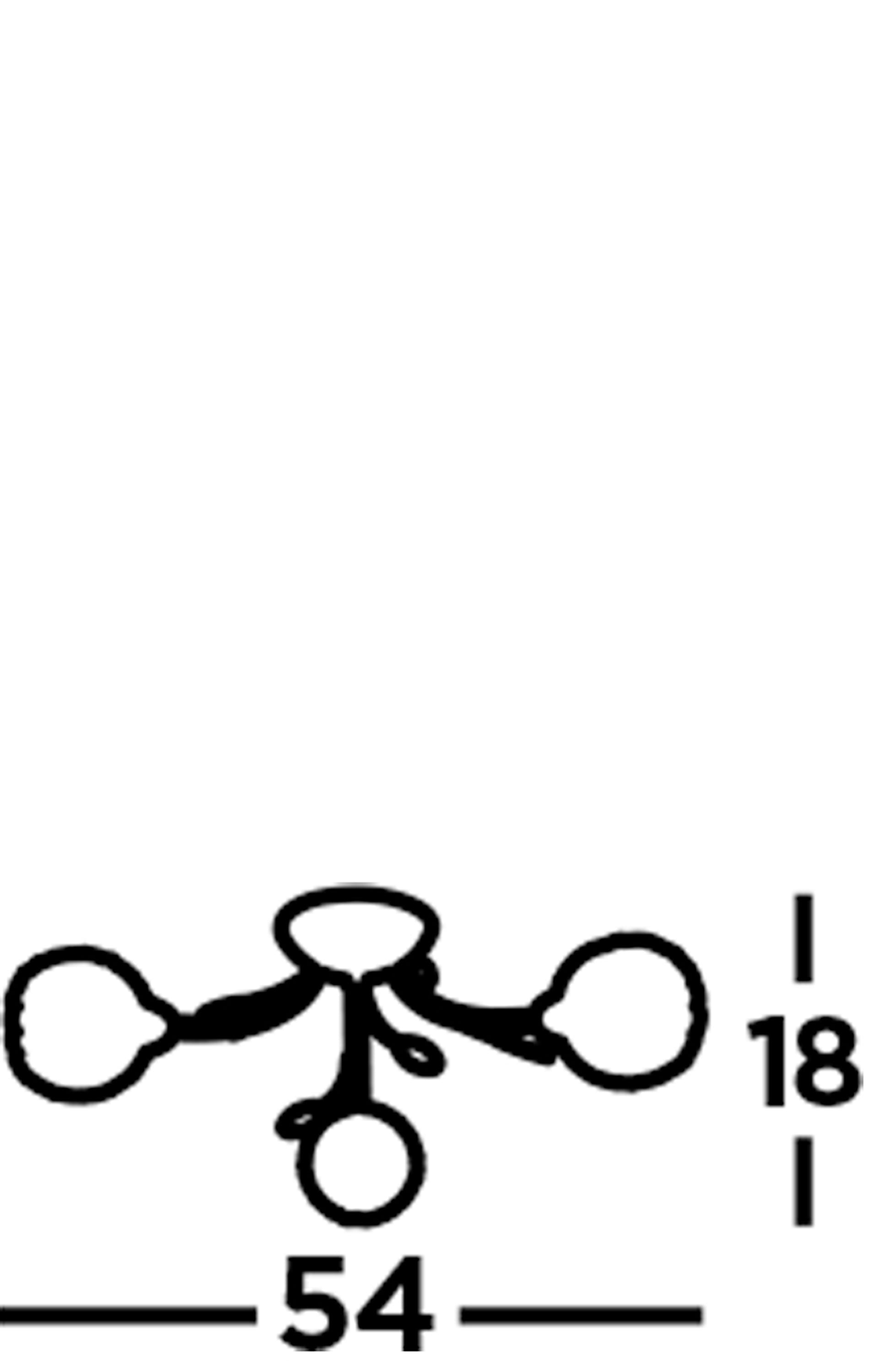 Line drawing with dimensions for a ceiling light, 54cm wide and 18cm high.