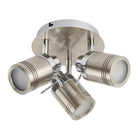 Four unlit ceiling spotlights in a brushed steel finish.
